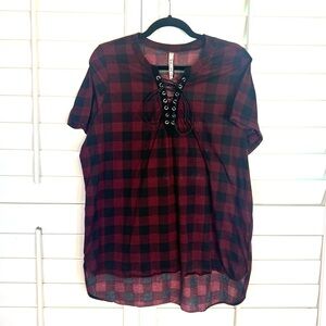 RnB Red & Black Plaid Lace up Flannel Cotton Shirt size 2X